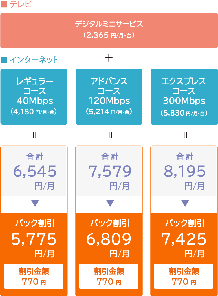 分譲集合住宅 以外　戸建て・団地パック（デジタルミニサービス＋インターネット各種）3年契約