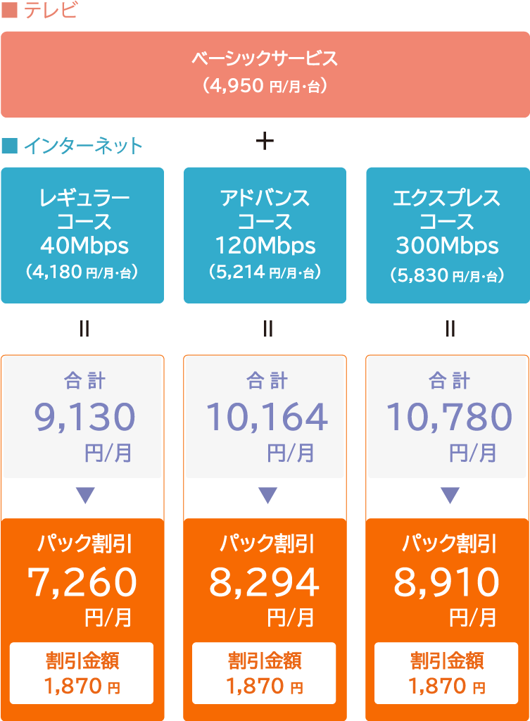 分譲集合住宅 以外　戸建て・団地パック（ベーシックサービス＋インターネット各種）3年契約